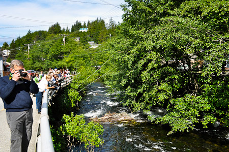 Woensdag 10 augustus 2011 - Met mooi weer wandelen we in Ketchikan door Creek Street en Ketchikan Creek naar de Deer Mountain