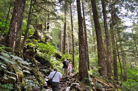 Woensdag 10 augustus 2011 - Met mooi weer wandelen we in Ketchikan door Creek Street en Ketchikan Creek naar de Deer Mountain